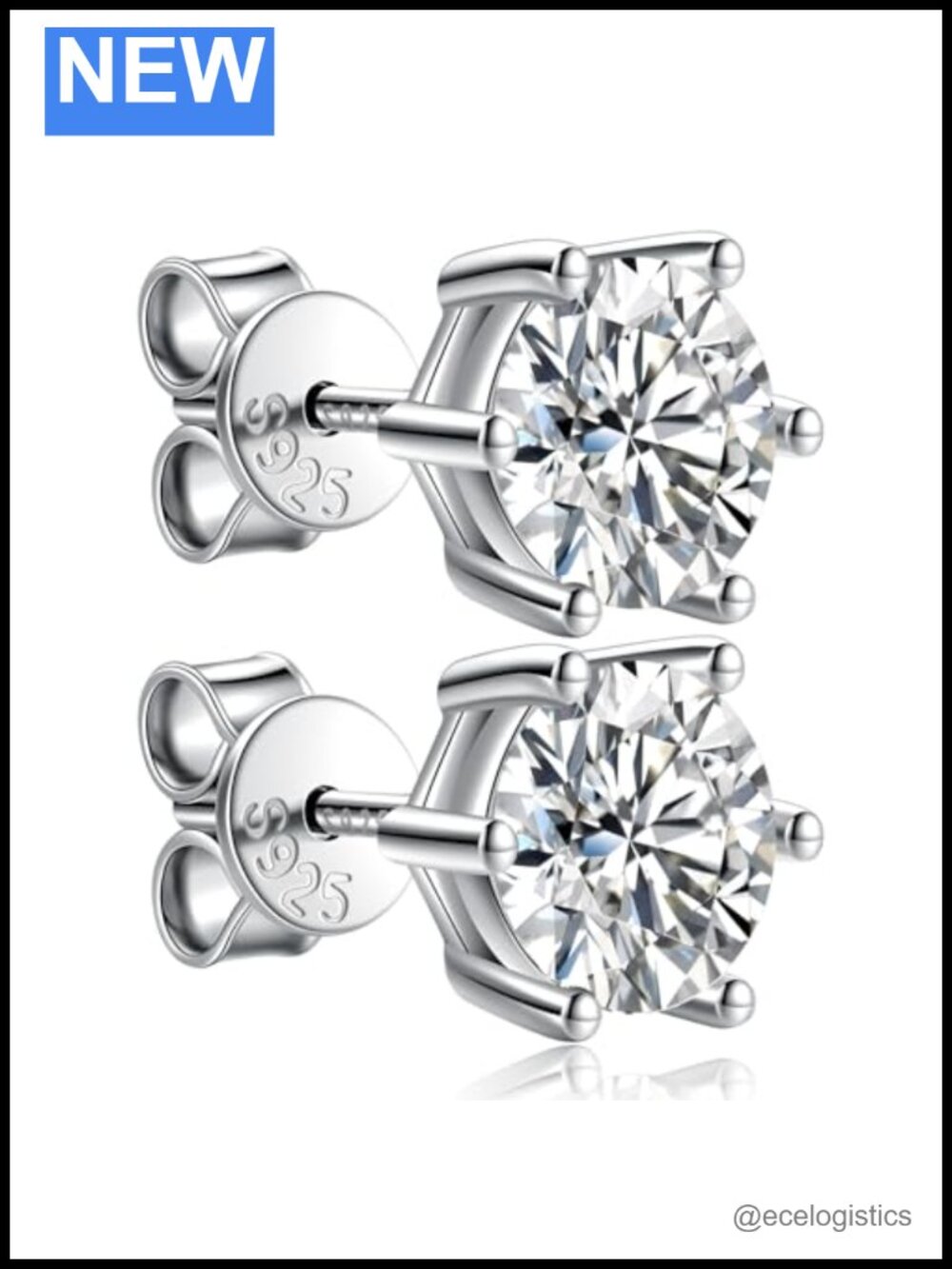 Moissanite Stud Earrings 925 Sterling Silver 18K Platinum Plated Push Back